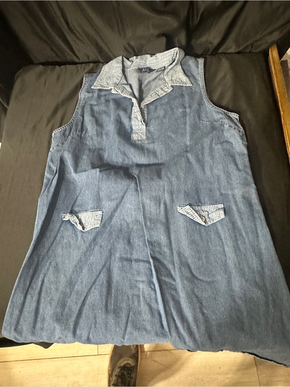 Sleeveless Denim Tunic Top with Contrast Collar - Blue-OPS dress, size L-#619